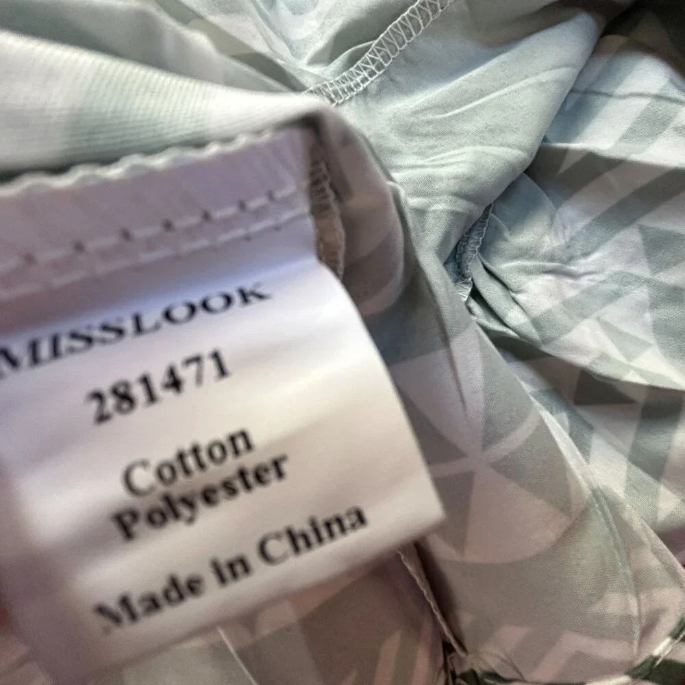 Misslook Womens Green & White Aztec Print 3/4 Sleeve Tiered Shift Dress Large - Picture 7 of 8